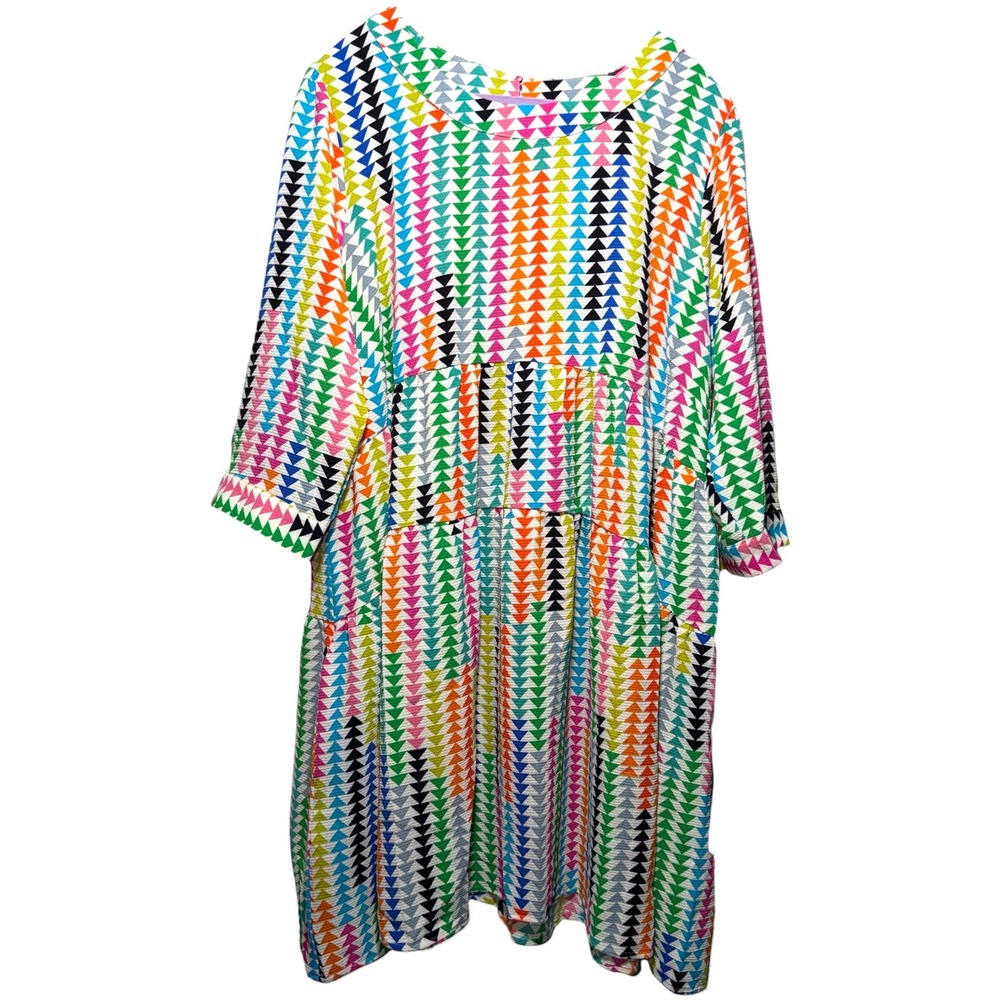 Loralette Geometric Triangle Print Tiered Rainbow Dress 18/20 Lightweight Artsy